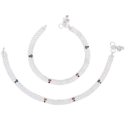 AanyaCentric Silver Plated Traditional Anklets Payal - Classic and Stylish for Women and Girls