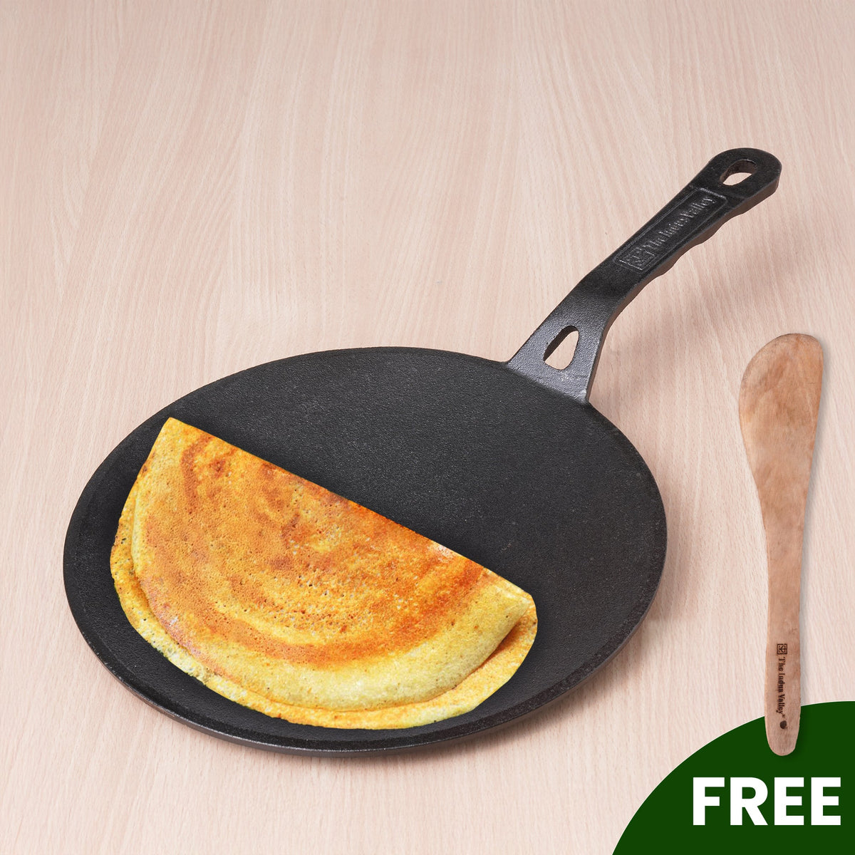 The Indus Valley CASTrong Cast Iron Concave Tawa, Pre-seasoned, Nonstick, 100% Pure, Toxin-free, Spatula, 25.4cm, 1.9kg