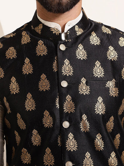 Sojanya Band Collar Straight Kurta & Churidar with Nehru jacket