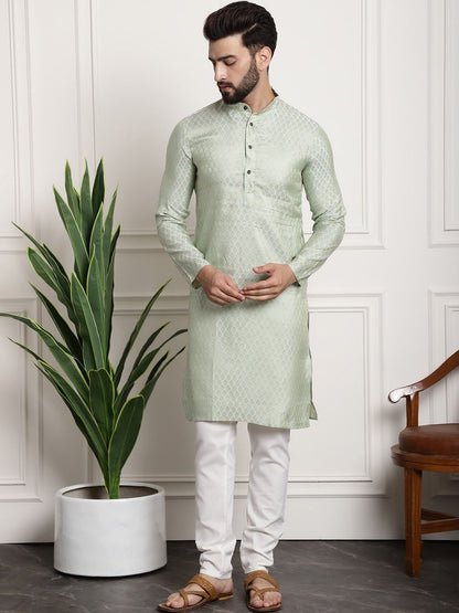 Sojanya Woven Design Mandarin Collar Kurta with Churidar & Nehru Jacket