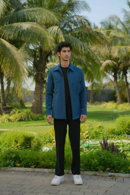 Sleek Teal Blue Shacket by Hilo Design