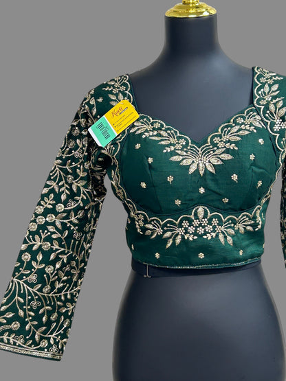 Madhubala blouse : full sleeves/ dark green