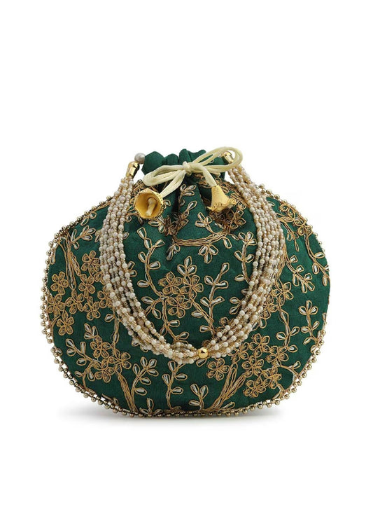 Joban Fashion Embroidered Potli Clutch - Green