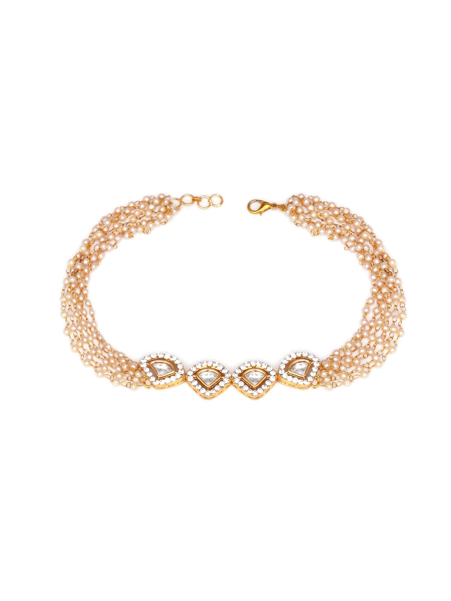 Kundan & Pearl Neckpiece (Gold) - Ruby Raang