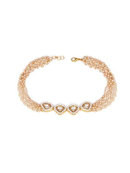 Kundan & Pearl Neckpiece (Gold) - Ruby Raang