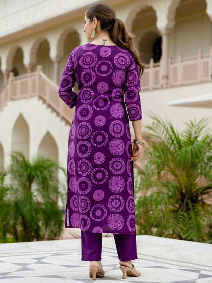 The52 Purple Women's Gorgeous Rayon Embroidered Straight Kurta with Pant And Dupatta Set