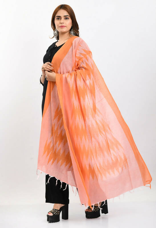Mominos Fashion Moeza Women's Handloom Cotton Ikkat Orange Dupatta