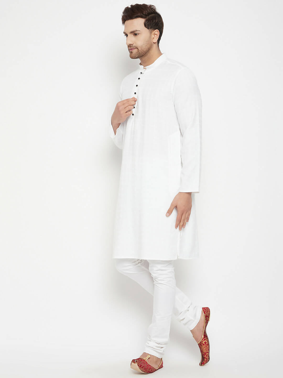 Even Apparels White Viscose Long Men's Kurta With Band Collar