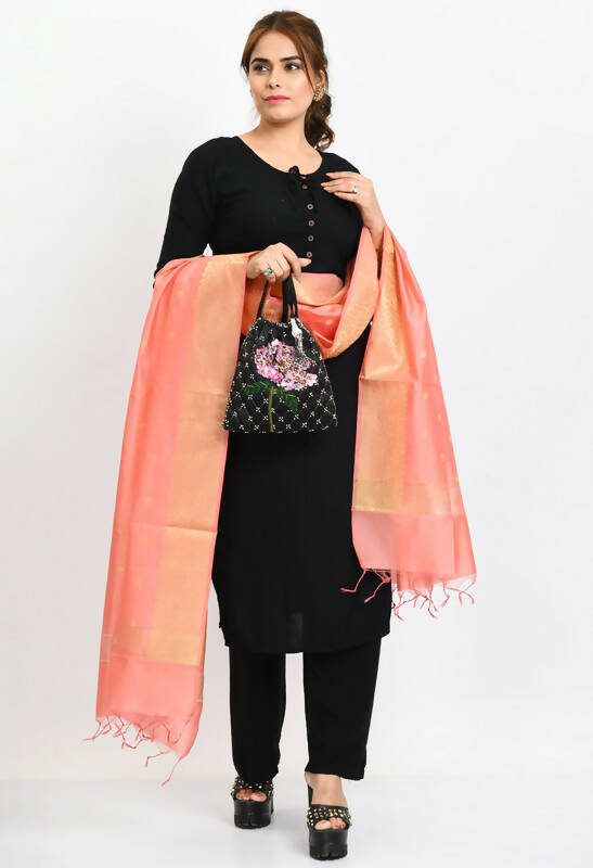 Mominos Fashion Moeza Women's Banarsi Silk Woven Design Baby Pink Dupatta