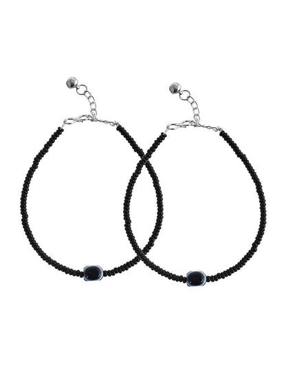 VOJ Women Black Color stainless steel Anklet