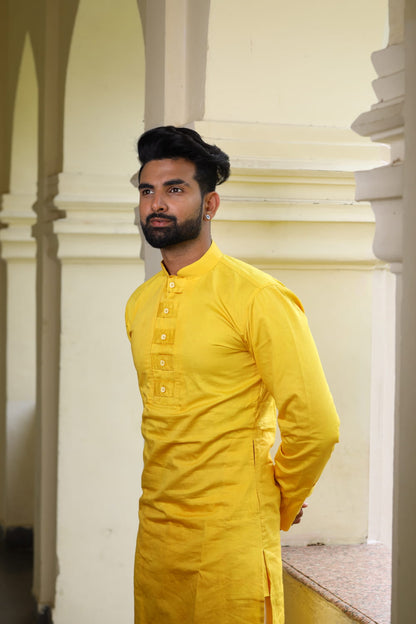 Nilay Yellow Designer Men's kurta by Hilo Design