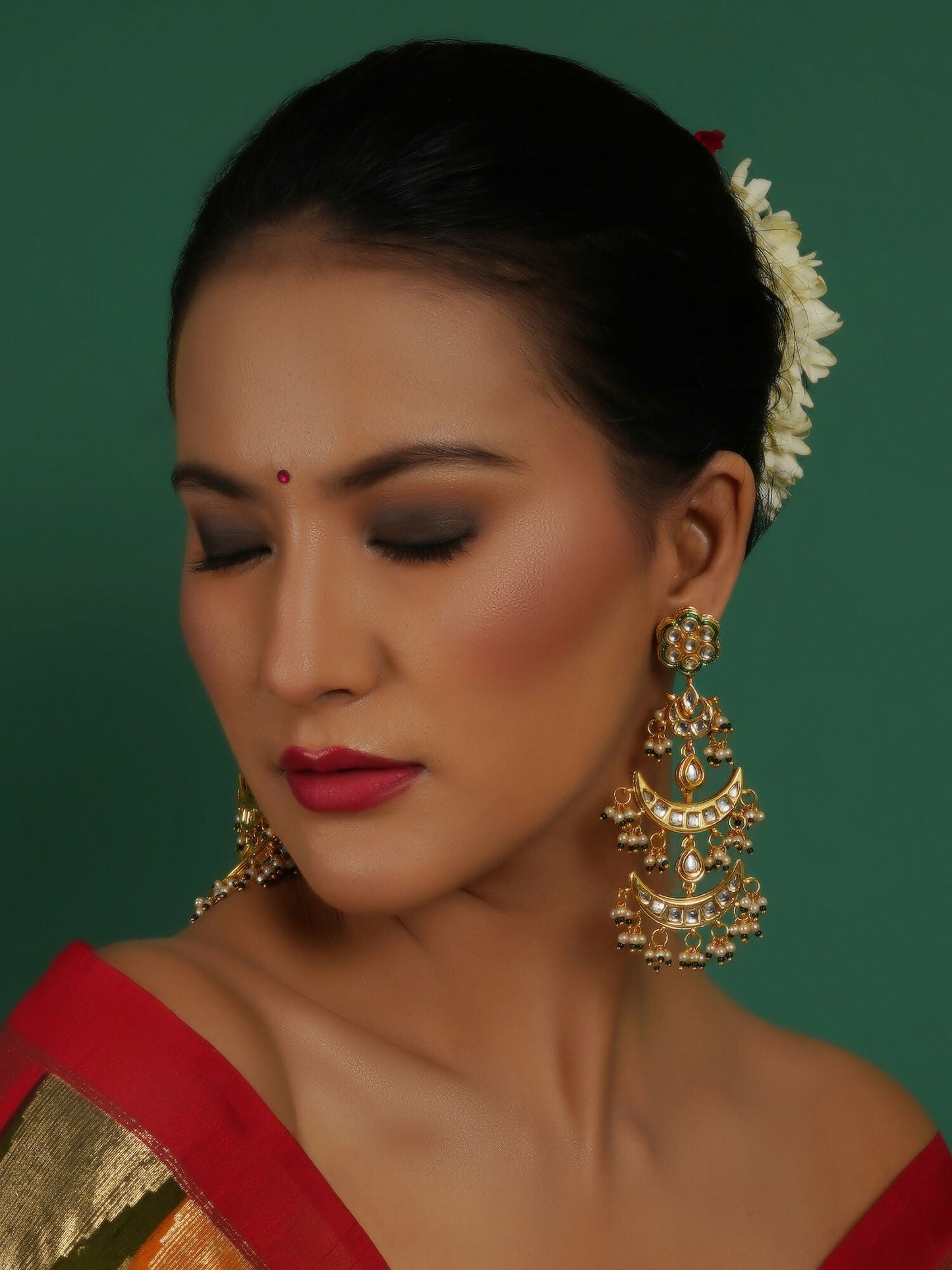 Kundan Earrings (Gold) - Ruby Raang