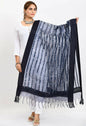 Mominos Fashion Moeza Women's Orgenza Mirror Stripe Thread Work Navy Blue Dupatta