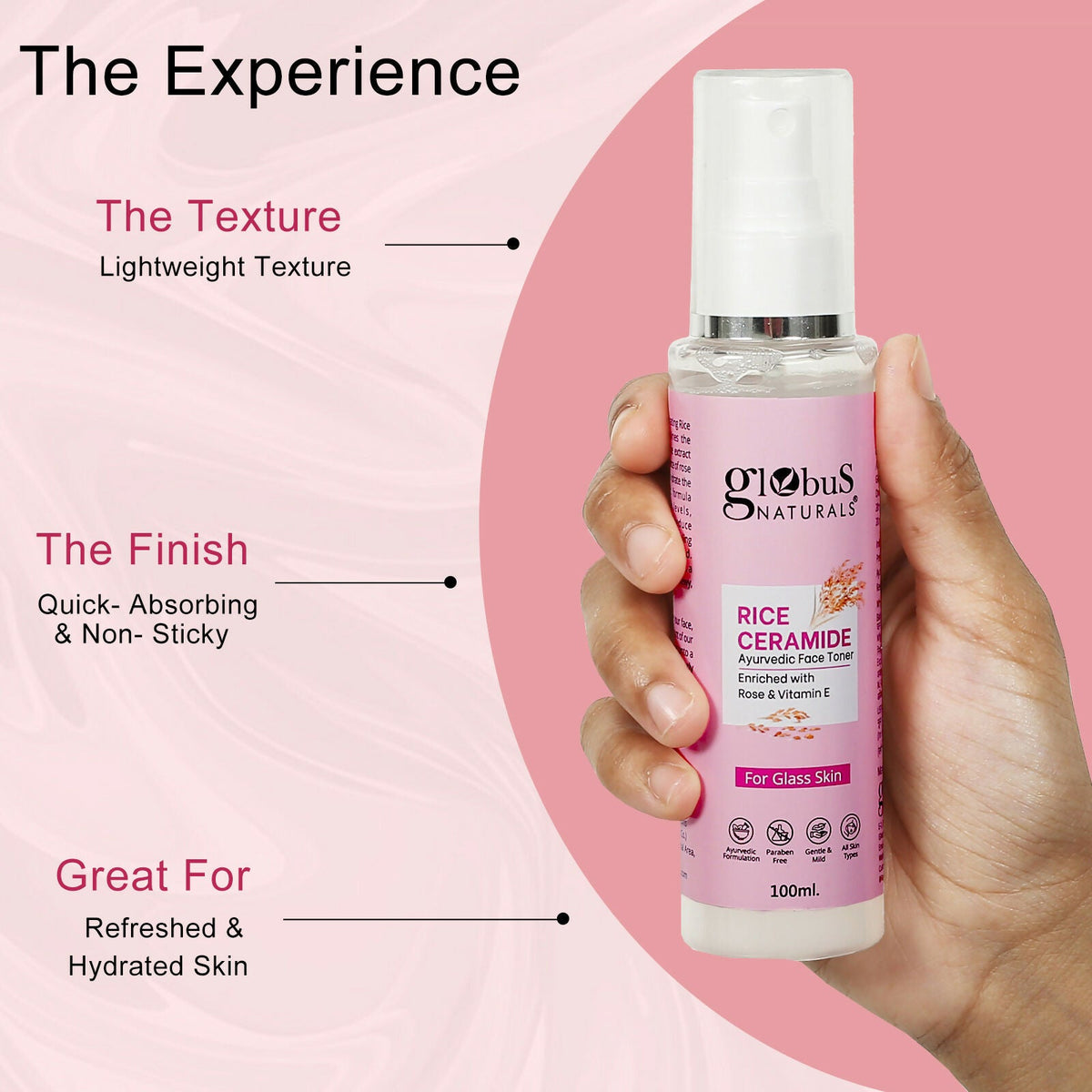 Globus Naturals Rice Ceramide Ayurvedic Face Toner, For Korean Glass Skin
