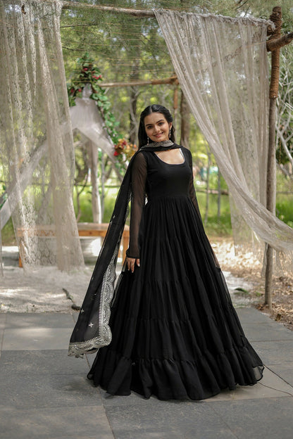 Joban Fashion Black Georgette Sequence Embroidery Work Kurta Set