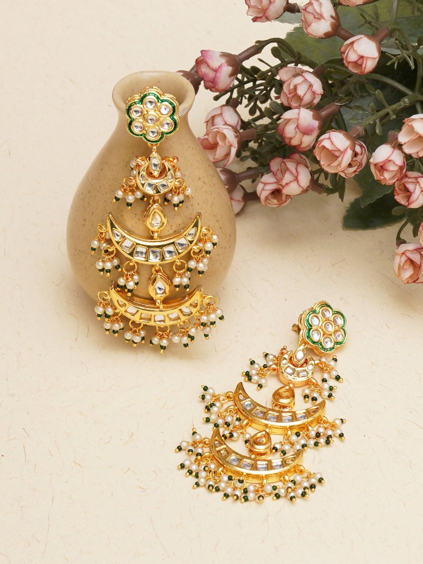 Kundan Earrings (Gold) - Ruby Raang