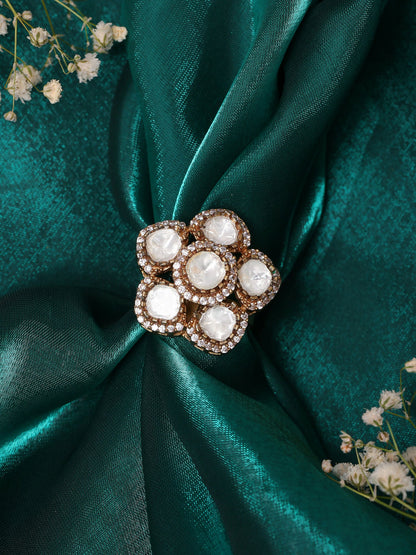Ruby Raang White Gold Polished Kundan Ring