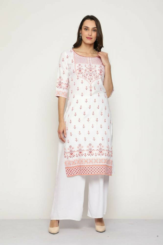 Maai Rayon Hand Printed Kurta Off-White