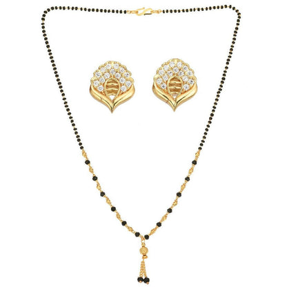 AanyaCentric Gold-Polished Short Mangalsutra Set with Earrings