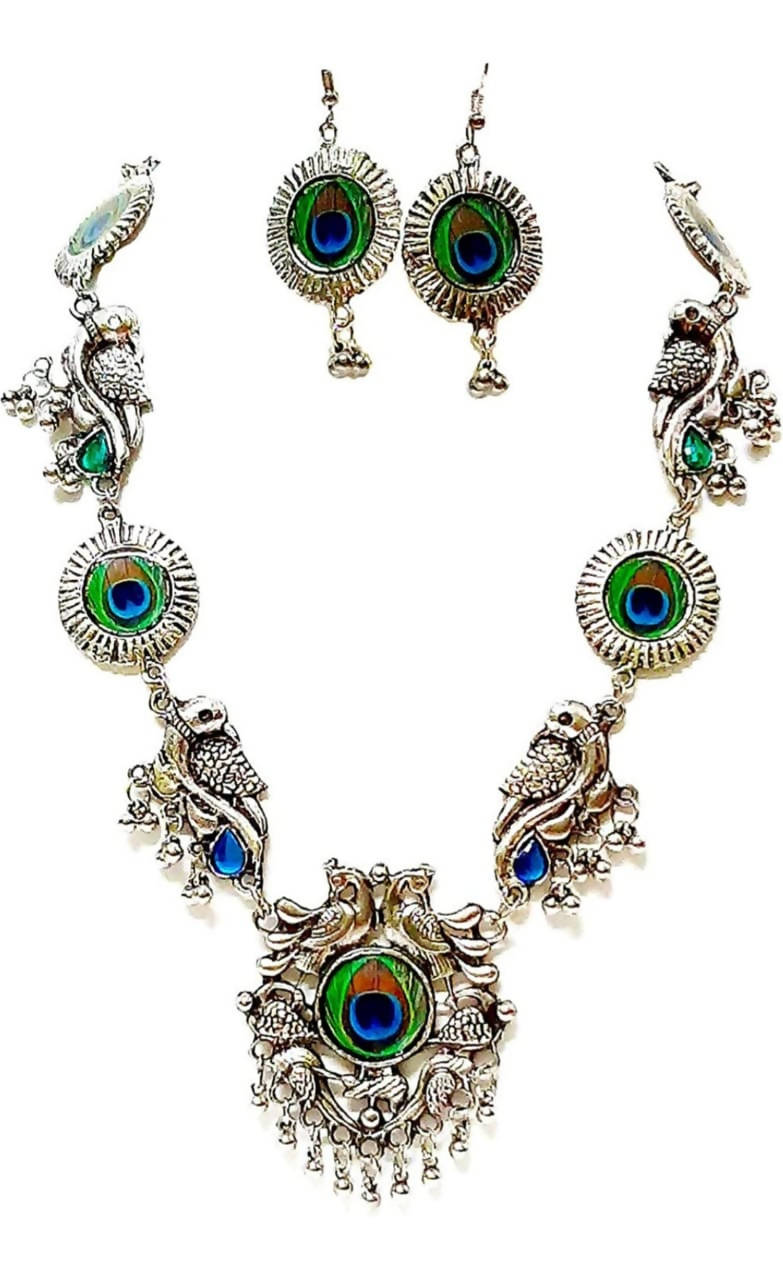 Mominos Fashion Silver-Plated Peacock Design Necklace Set Mangalsutra