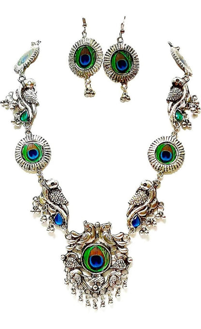 Mominos Fashion Silver-Plated Peacock Design Necklace Set Mangalsutra