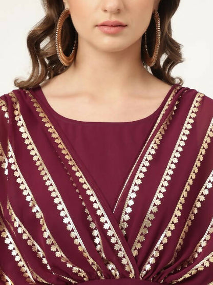 FIORRA Women's Wine Poly Crepe A-Line Kurta Set