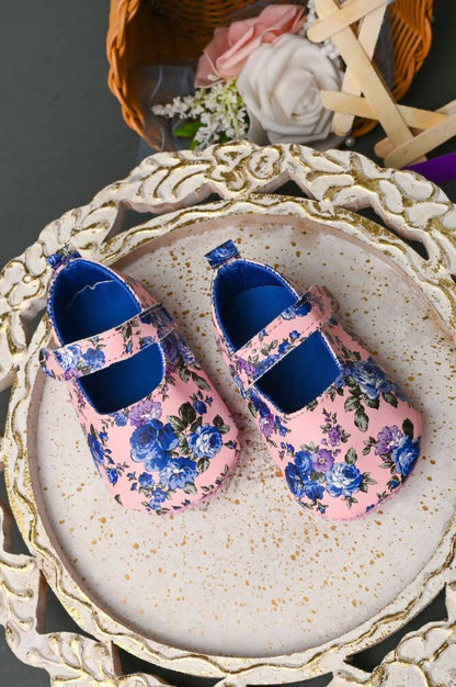 Tiny Bugs Girls Flowral Print Infants Booties - Blue