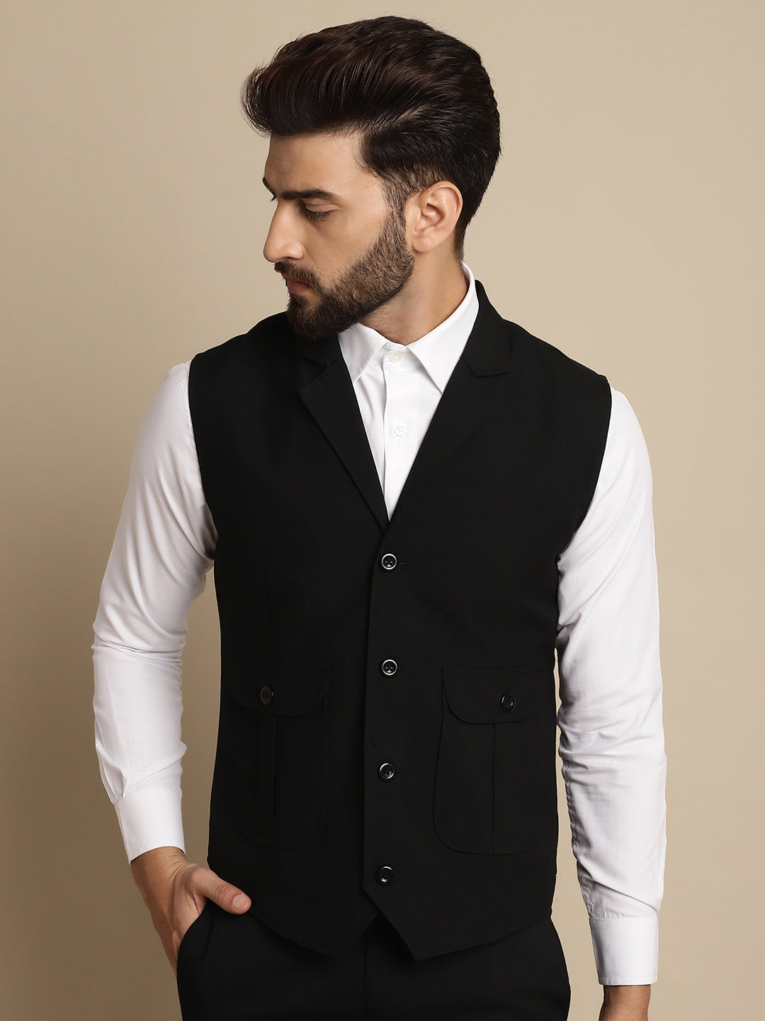 Even Apparels Men's Black Waistcoat with Notched Lapel