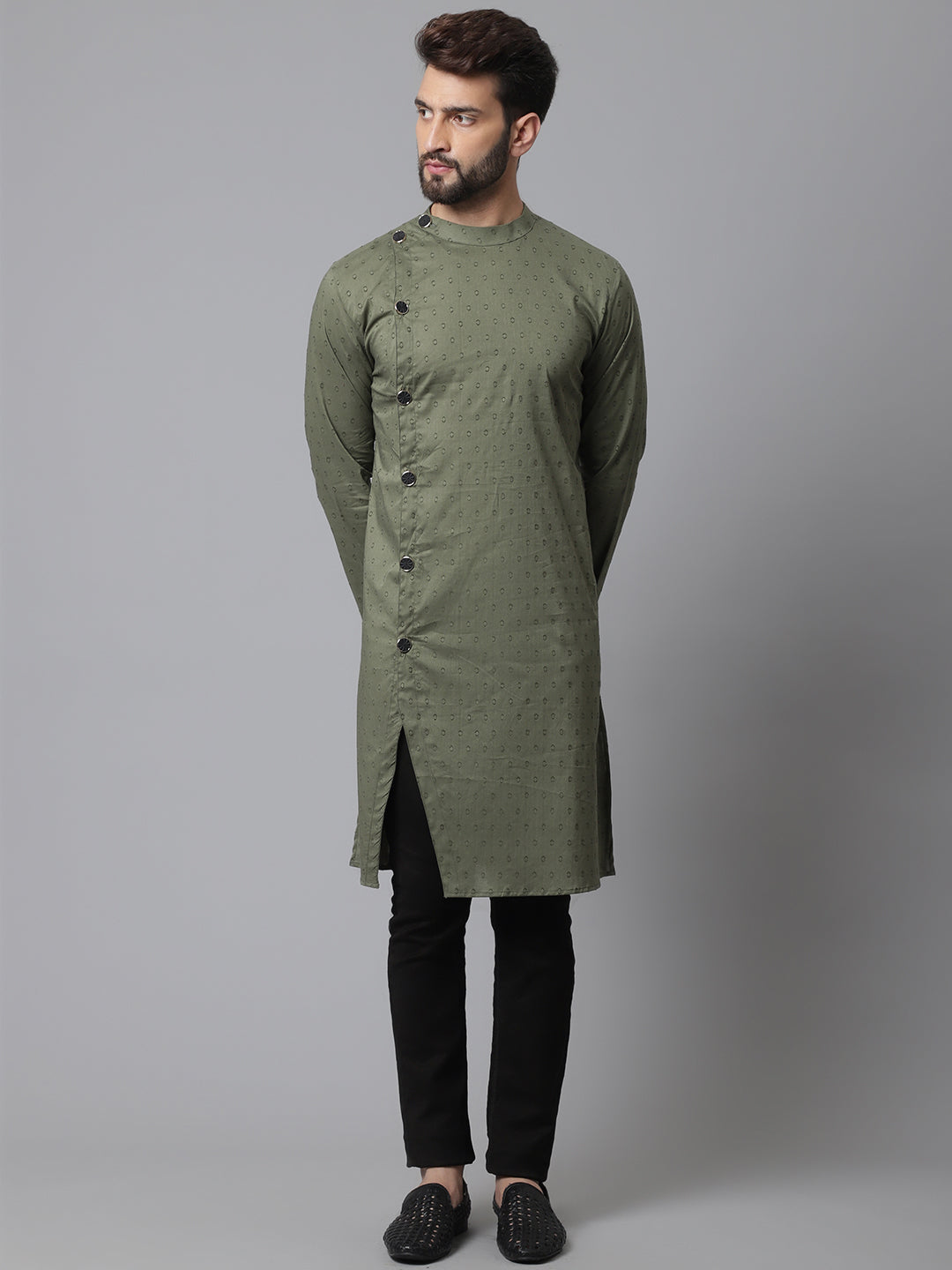 Even Apparels Green Sherwani Kurta With Asymetrical Cut