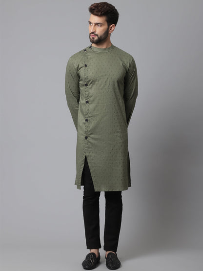 Even Apparels Green Sherwani Kurta With Asymetrical Cut
