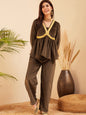 InWeave Women's Brown Mughal Shaan Style Velvet Short Kurta Set