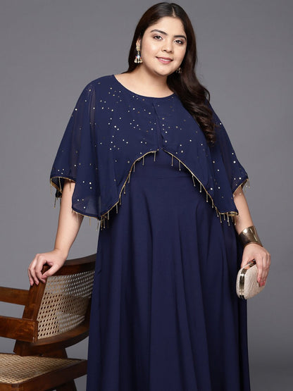 Ahalyaa Plus Size Round neck Maxi Ethnic Dress
