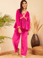 InWeave Women's Magenta Mughal Shaan Style Velvet Short Kurta Set
