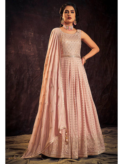 Myra Baby Pink Real Georgette Designer Gown Style Suit