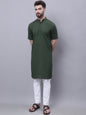 Even Apparels Green Pure Cotton Short Sleeves Kurta With Band Collar
