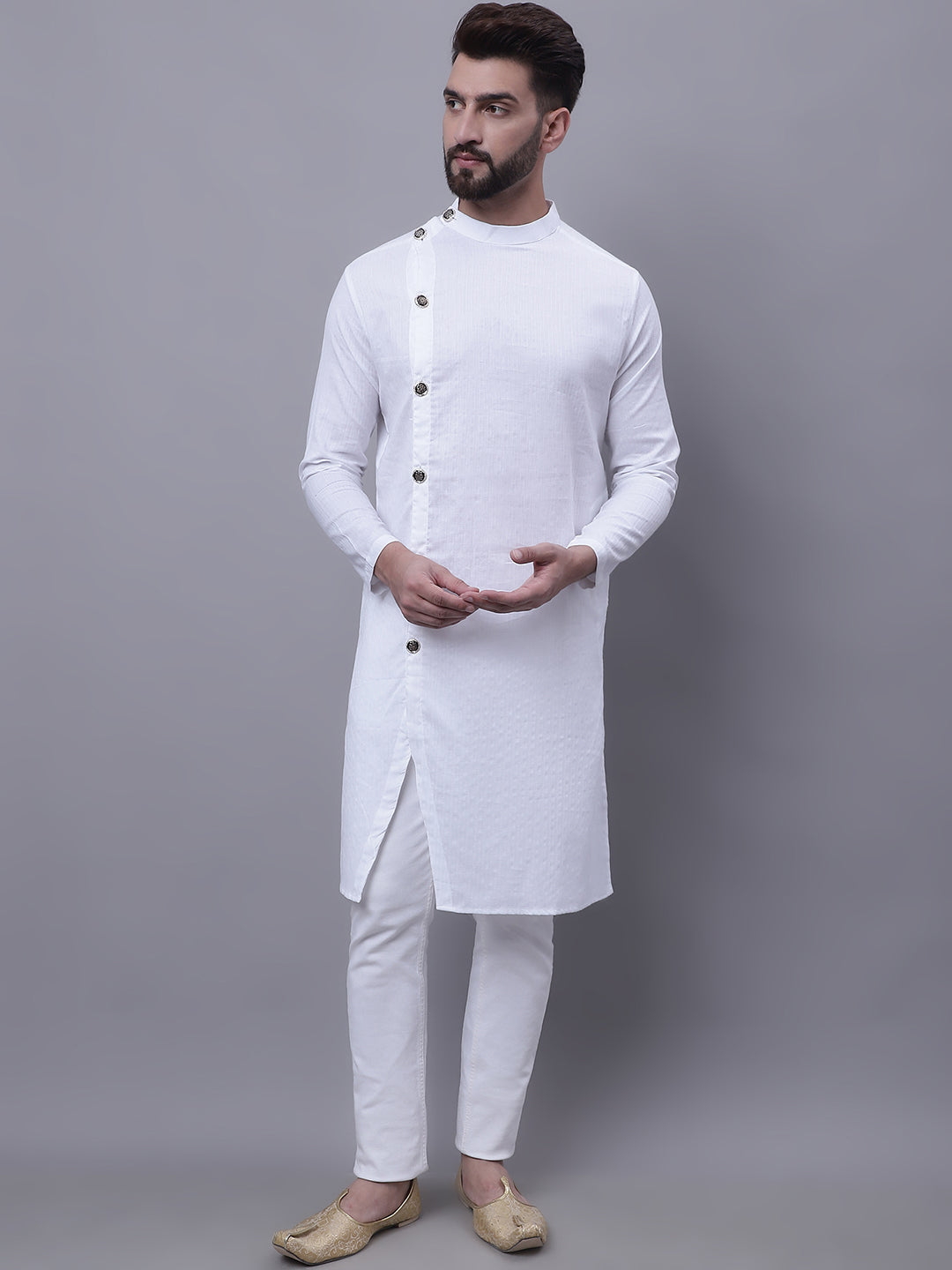 Even Apparels White Sherwani Kurta With Asymetrical Cut