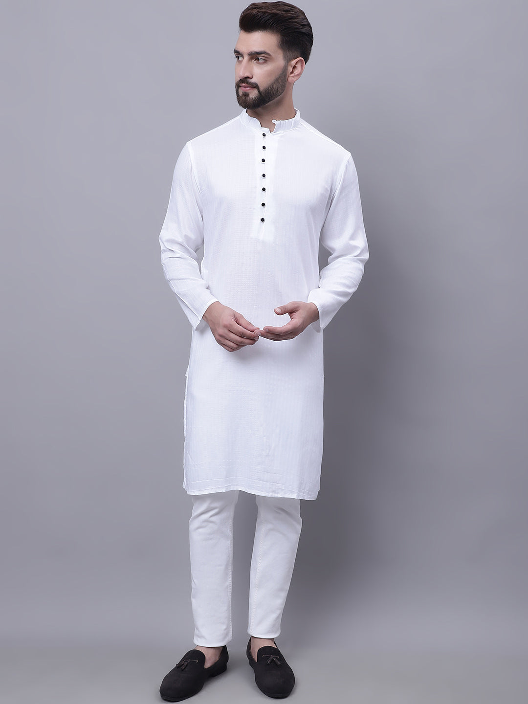 Even Apparels White Pure Cotton Kurta With Band Collar