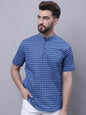 Even Apparels Blue Pure Cotton Short Kurta With Band Collar