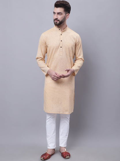 Even Apparels Yellow Pure Cotton Kurta With Band Collar