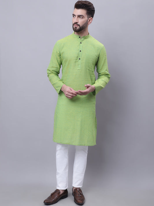 Even Apparels Green Pure Cotton Kurta With Band Collar