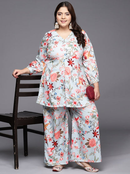 Ahalyaa Women Plus Size Printed Tunic with Palazzos