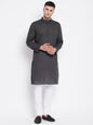 Even Apparels Grey Pure Cotton Kurta With Band Collar