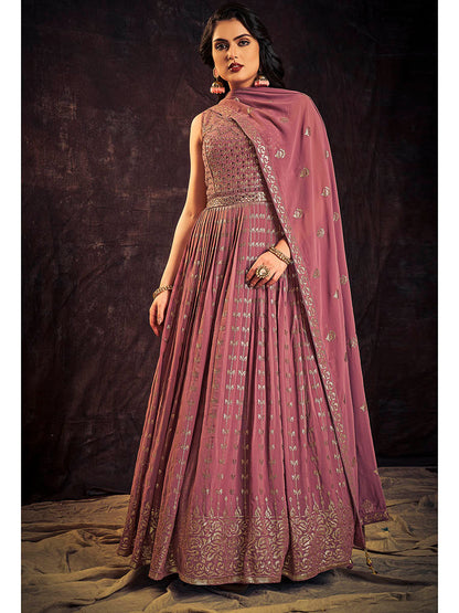 Myra Mauve Real Georgette Designer Gown Style Suit