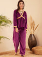InWeave Women's Wine Mughal Shaan Style Velvet Short Kurta Set