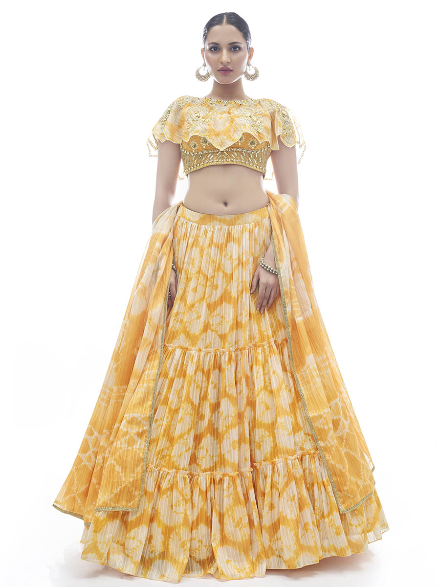 Myra Yellow Jaquard Embroidered Designer Lehenga