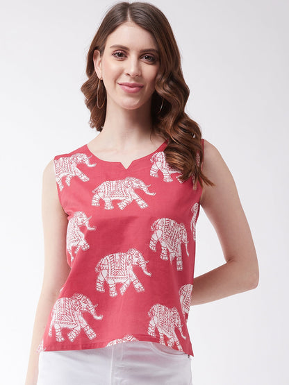 InWeave Red Elephant Sleeveless Top