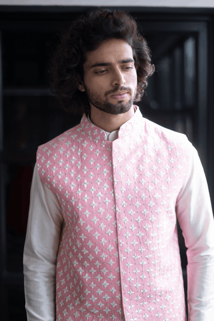 Light Pink Designer Men's Nehru Jacket by Hilo Design
