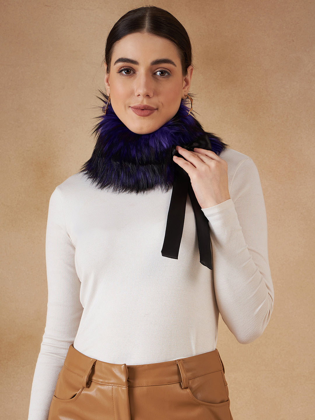 InWeave Women's Purple Black Fur Neckpiece