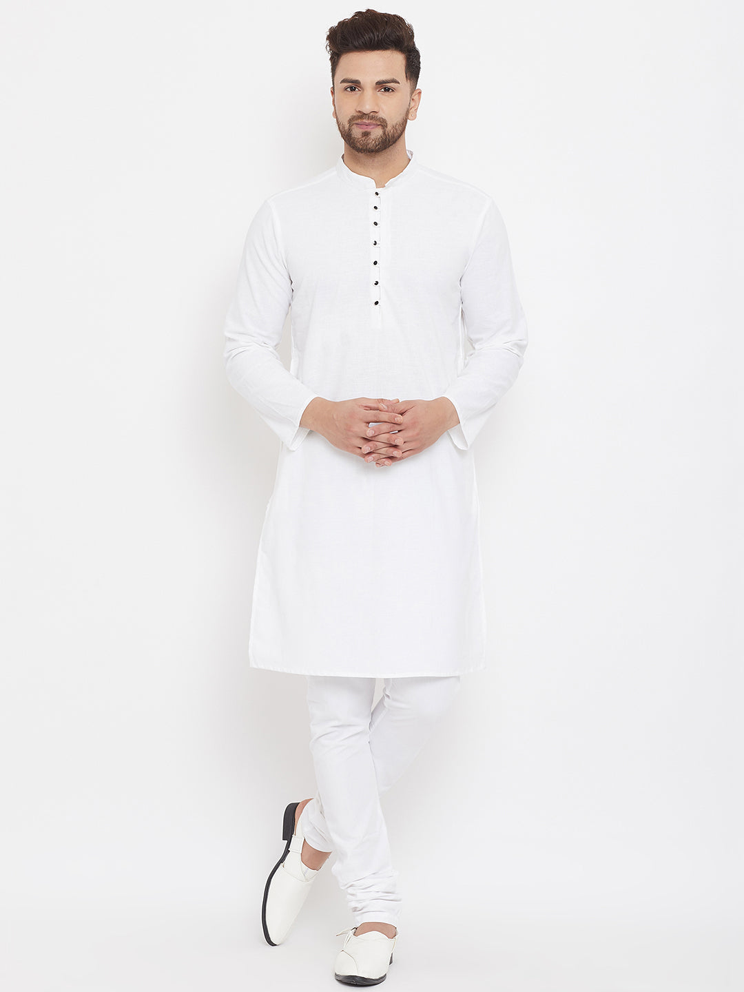 Even Apparels White Solid Kurta With Band Collar