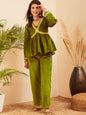 InWeave Women's Olive Mughal Shaan Style Velvet Short Kurta Set